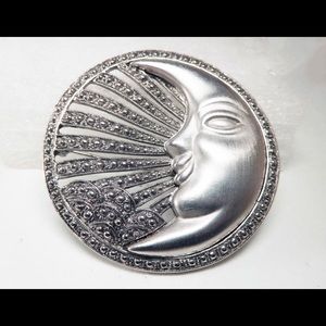 TONA 80's Mod Shining Moon Brooch measuring 2 1/8"